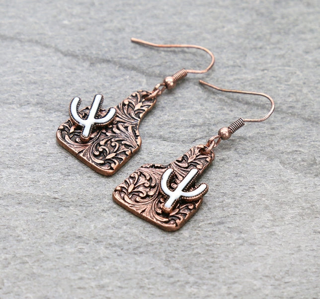 Mini Cattle Tag Cactus Dangle Earrings