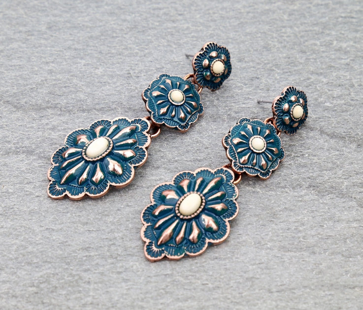 Western Concho Drop Stud Earrings