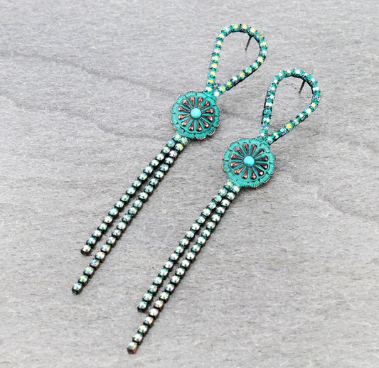 Western Concho with Stone Tassel Stud Earrings