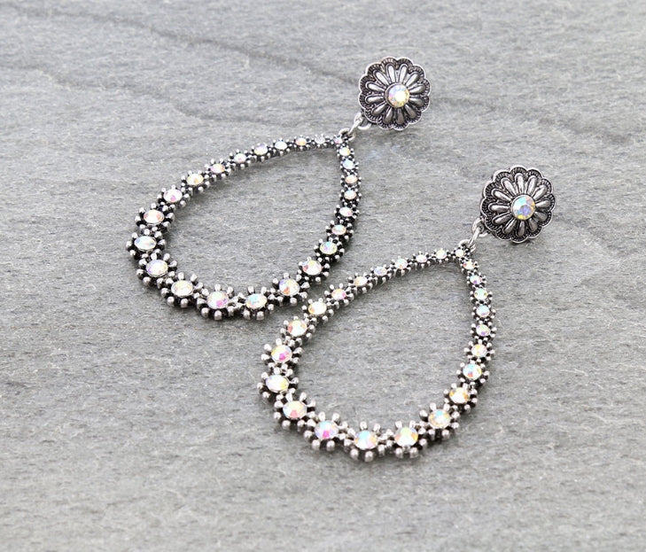 Western Style Teardrop with Concho Stud Earrings