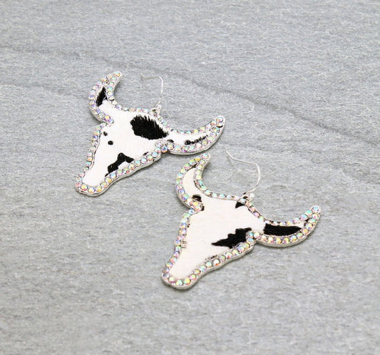 Genuine Leather Steer Head Dangle Earrings