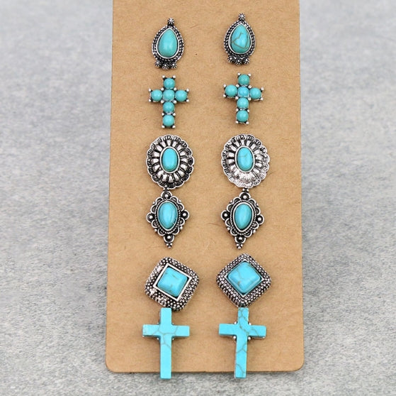 6 Pair Dainty Western Stud Earring Set