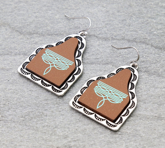 Western Boot Stitch Ear Tag Dangle Earrings