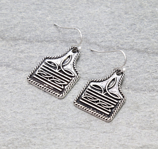 Western Boot Stitch Ear Tag Dangle Earrings