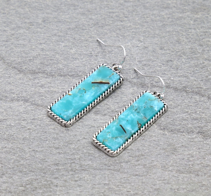 Western Hand Stone Bar Dangle Earrings