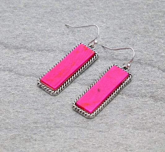 Western Hand Stone Bar Dangle Earrings