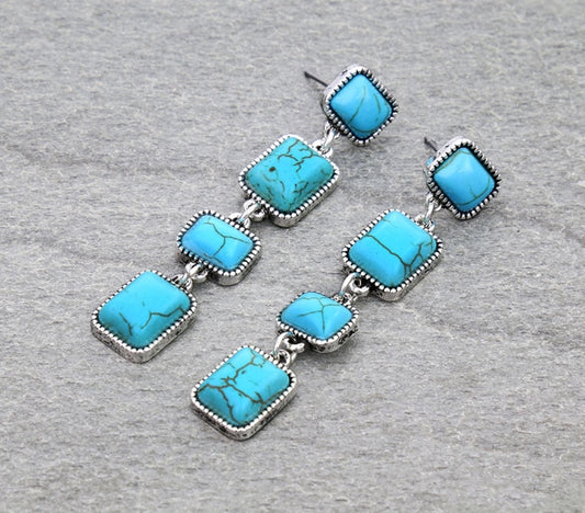 Western Square Stone Drop Stud Earrings