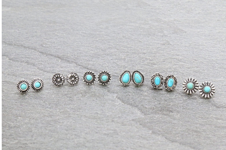 6 Pair Western Design Stud Earring Set