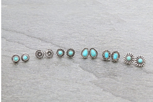 6 Pair Western Design Stud Earring Set