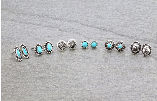 6 Pair Western Design Stud Earring Set