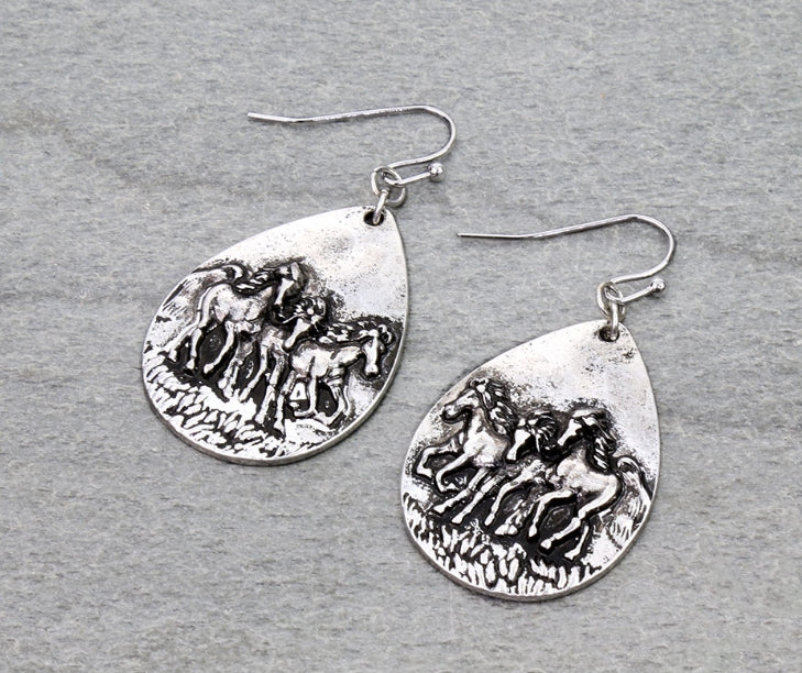 Western Horse Teardrop Dangle Earrings