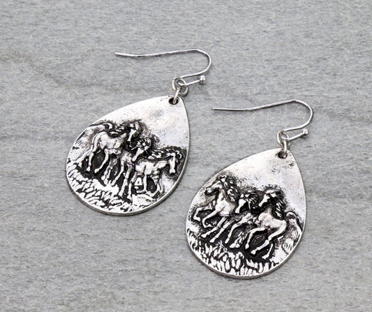 Western Horse Teardrop Dangle Earrings