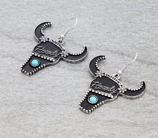 Western Howdy Steer Skull Dangle Earrings