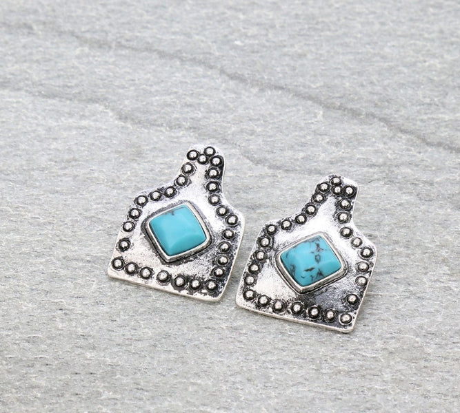 1.25″ Western Ear Tag with Stone Stud Earrings