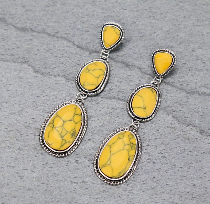 Light Metal with Stone Drop Stud Earrings