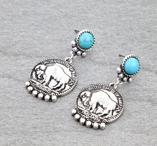 Western Buffalo Coin Stud Earrings