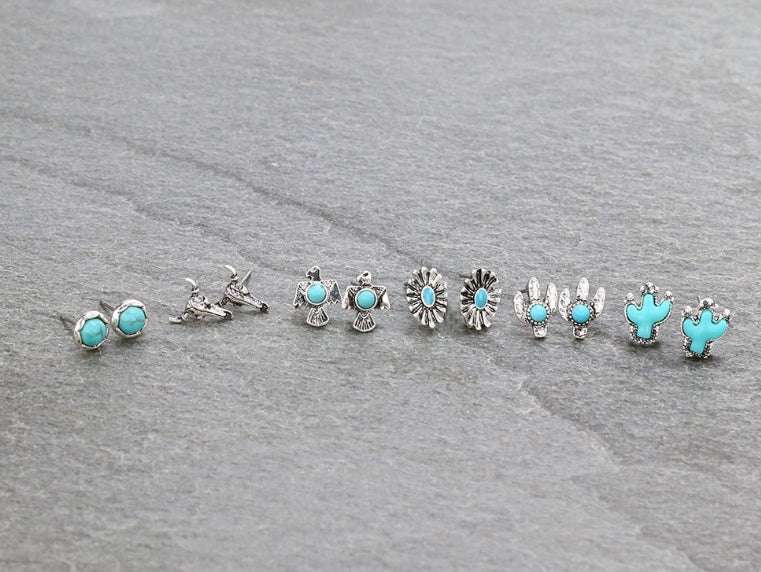 6 Pair Western Design Stud Earring Set