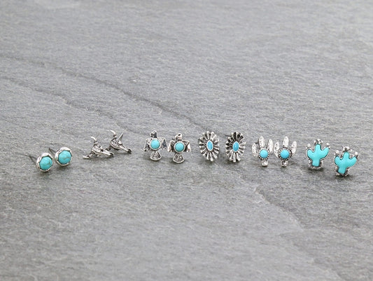 6 Pair Western Design Stud Earring Set