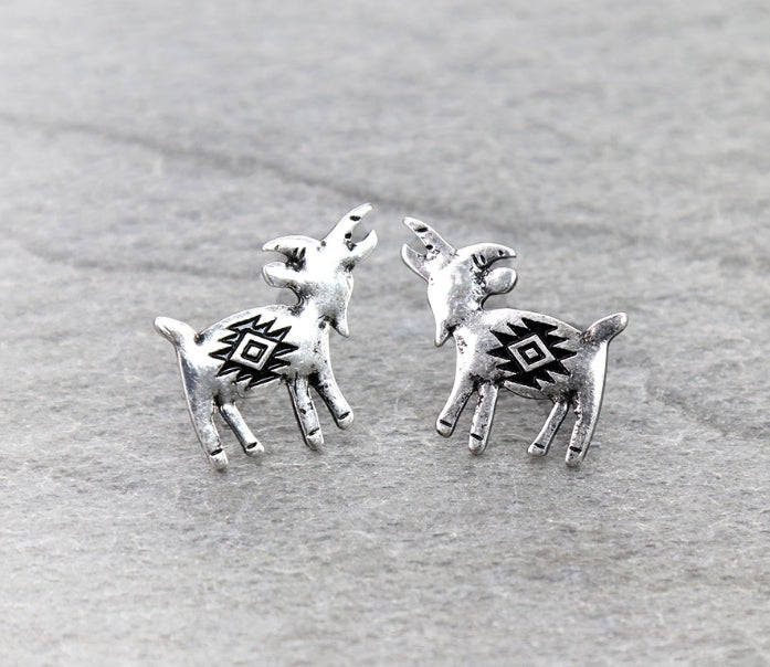 Western Aztec Style Goat Stud Earrings