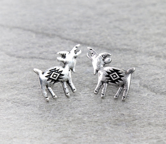 Western Aztec Style Goat Stud Earrings