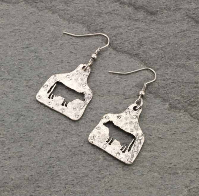 Cattle Tag Cow Cutout Fish Hook Earrings