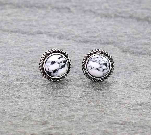 Western Round Stone Stud Earrings