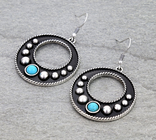 Western Ball TXR Circle Dangle Earrings