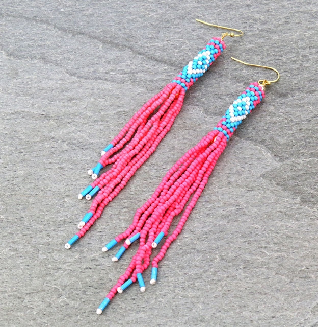 4.5″ Western Seed Bead Fringe Dangle Earrings