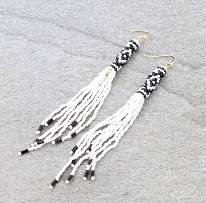 4.5″ Western Seed Bead Fringe Dangle Earrings