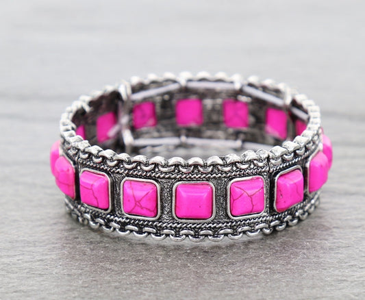 Western Square Semi Stone Stretch Bracelet