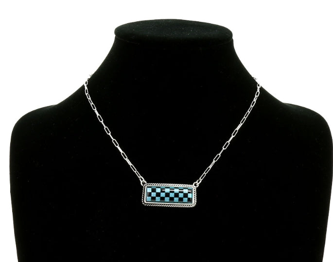 Western Checker Bar Stone Necklace