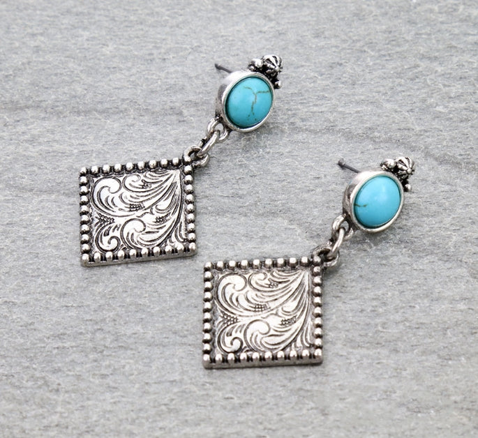 Western Diamond Engraved Stud Earrings