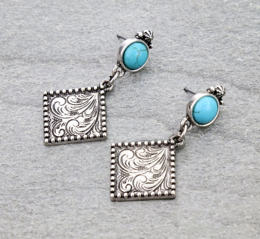 Western Diamond Engraved Stud Earrings