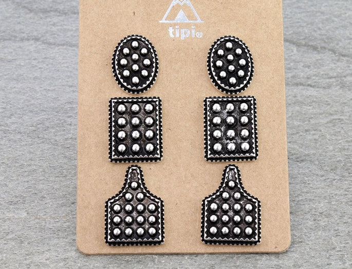 3 Pair Western Dot Bubble TXR Earring Set