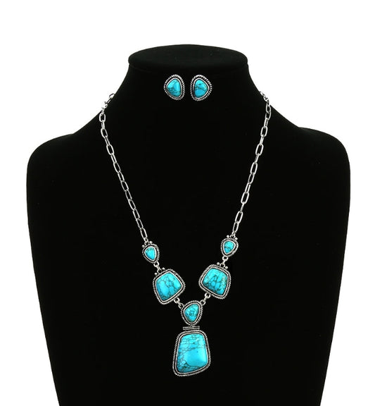 Western Geometric Stone Y Necklace Set