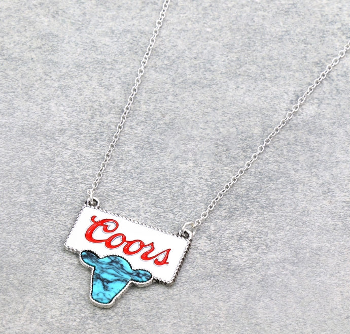 Epoxy Beer Logo with Cow Head Pendant Necklace