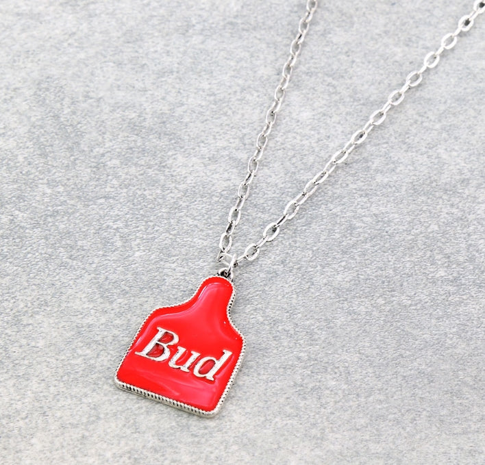 Epoxy Beer Ear Tag Pendant Necklace