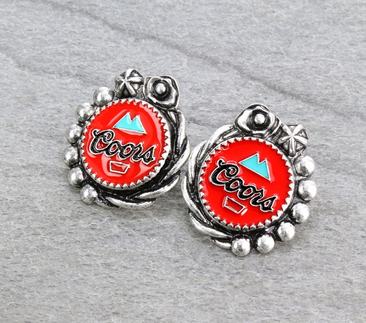 Epoxy Beer Logo Stud Earrings