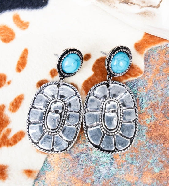 Turquoise Thundercanyon Silvertone Earrings