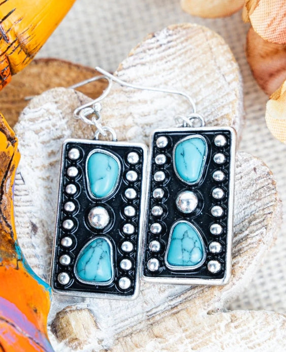 Ramona Turquoise Silvertone Bar Earrings