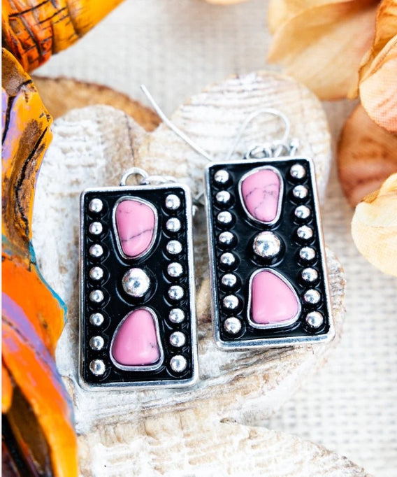 Ramona Pink Silvertone Bar Earrings