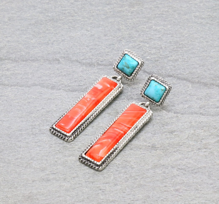 Western Hand Craft Stone Bar Stud Earrings