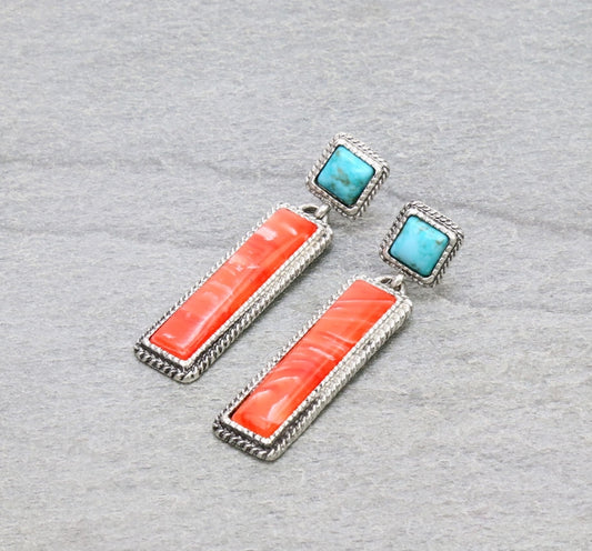 Western Hand Craft Stone Bar Stud Earrings