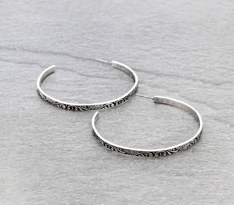 Western Large Engraved Hoop Earrings