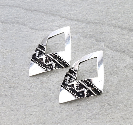 Western Aztec Pattern Diamond Stud Earrings
