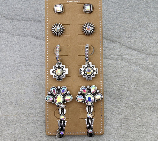 6 Pair Western Design Stud Earring Set