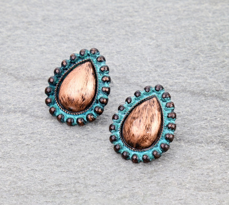Western Teardrop Concho Stud Earrings