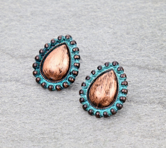 Western Teardrop Concho Stud Earrings