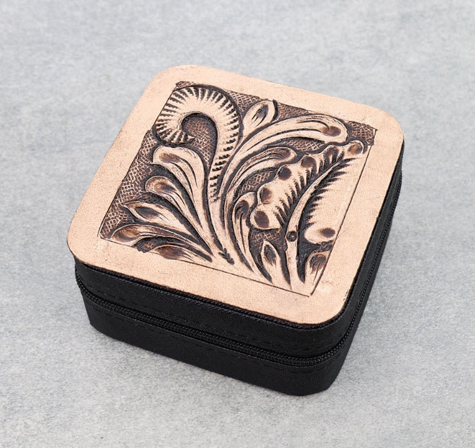 Western Leaves Genuine Leather Jewelry Box