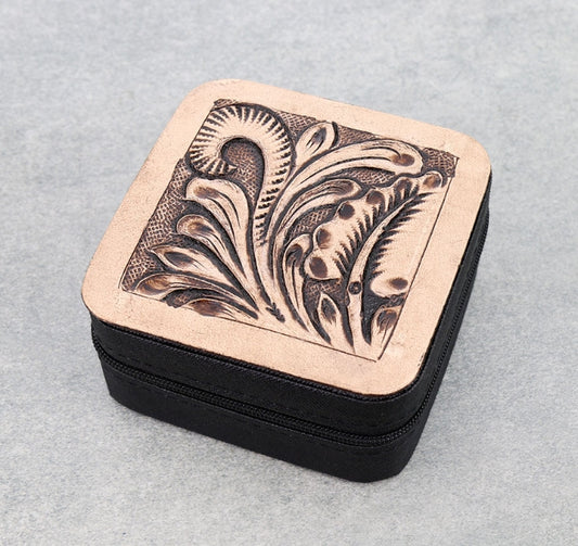 Western Leaves Genuine Leather Jewelry Box